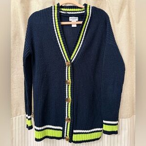 Arizona Jean Company Women's Navy Cardigan with Green and White Trim
